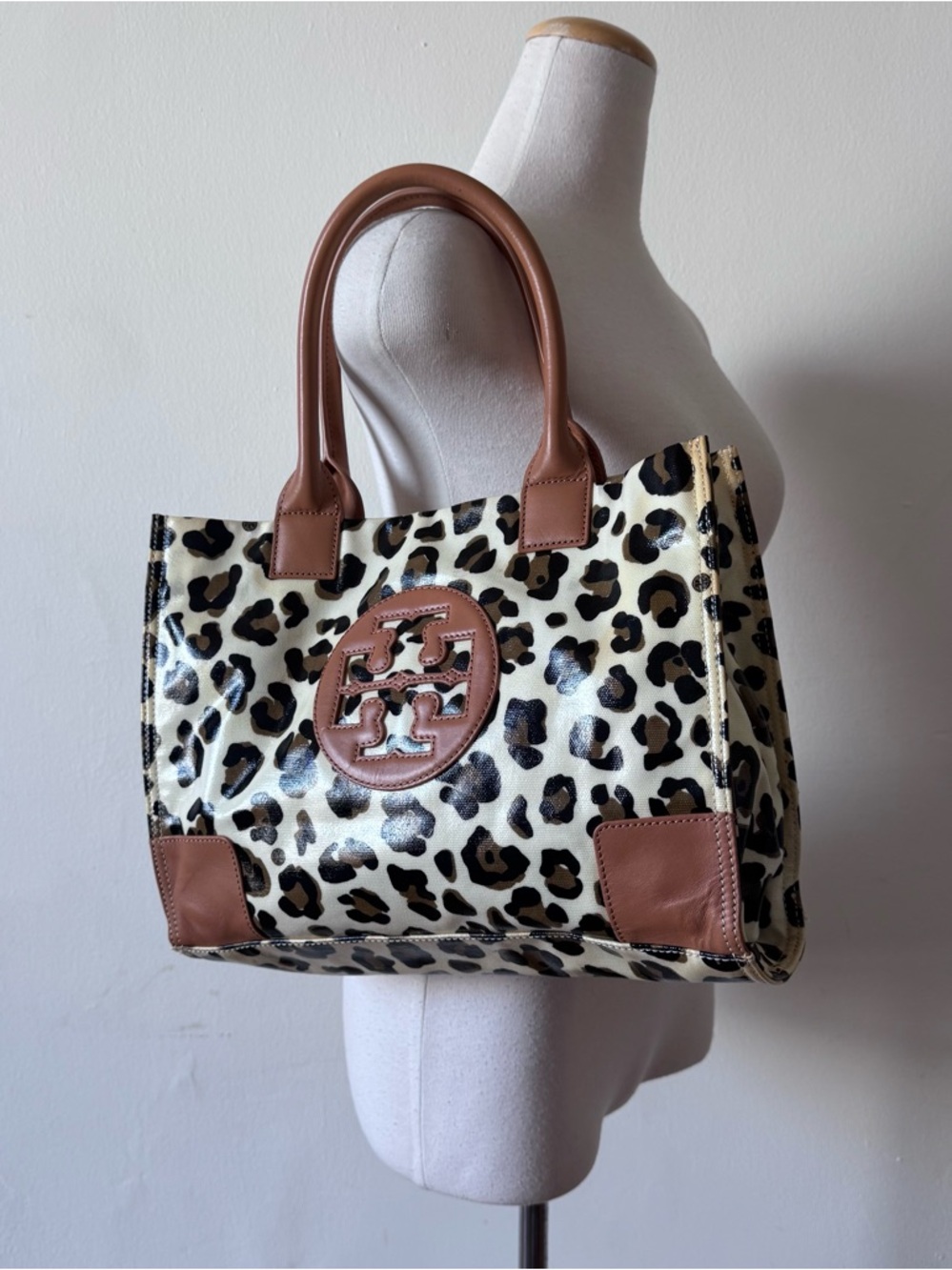 Tory Burch Leopard-Print Canvas Tote with Tan Leather Trim - Picture 8 of 12